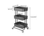 3 Tiers Storage Rack Trolley Cart Slim Rolling Trolley With Wheels Kitchen Grey Black