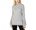 INC Womens Marled Bell Sleeves Medium Heather Grey Pullover Sweater