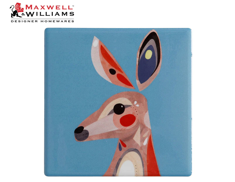 Set of 6 Maxwell & Williams Pete Cromer Ceramic Square Tile Drink Coasters - Kangaroo