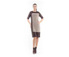 Contrast Fabric Shift Dress camel - Copper