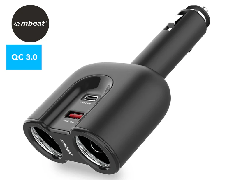 Mbeat Dual Port USB-C Car Charger w/ Cigar Lighter Splitter