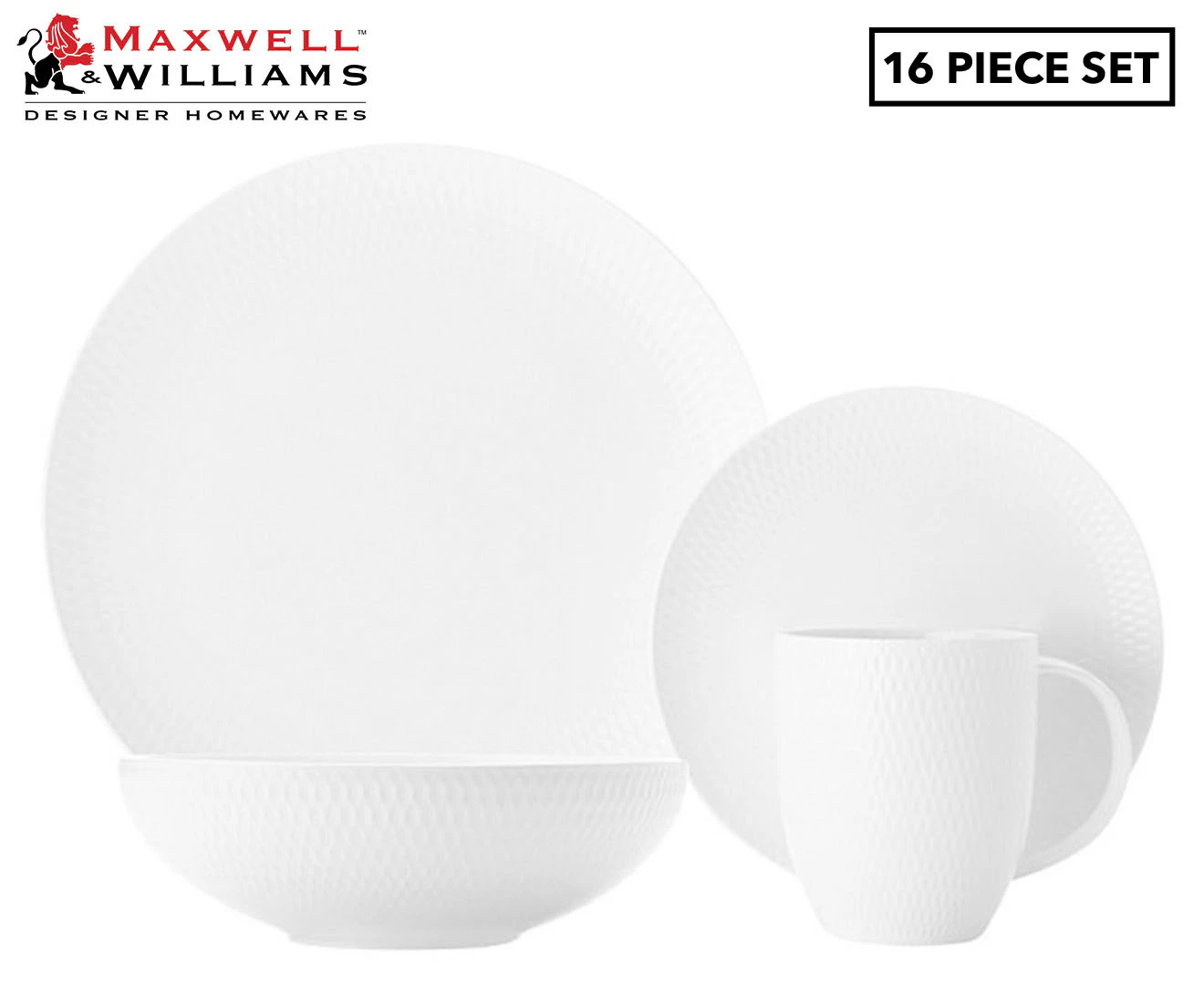 Maxwell & Williams 16-Piece White Basics Diamonds Dinner Set