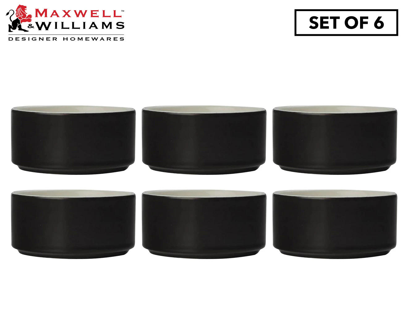 Set of 6 Maxwell & Williams 140mL Epicurious Ramekin Set - Matte Black/White Gloss