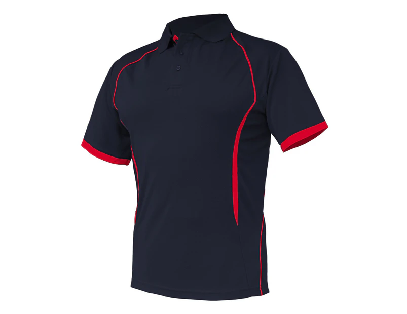 BigBEE ACTIVE Mens Contrast Polo Shirt SPORTS WORK CLUB GYM TEAM TRADIES UNIFORM - BLACK/RED