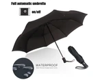10 Ribs Automatic Travel Umbrella Auto Open Close Folding Rain Sun Windproof Anti UV -Black
