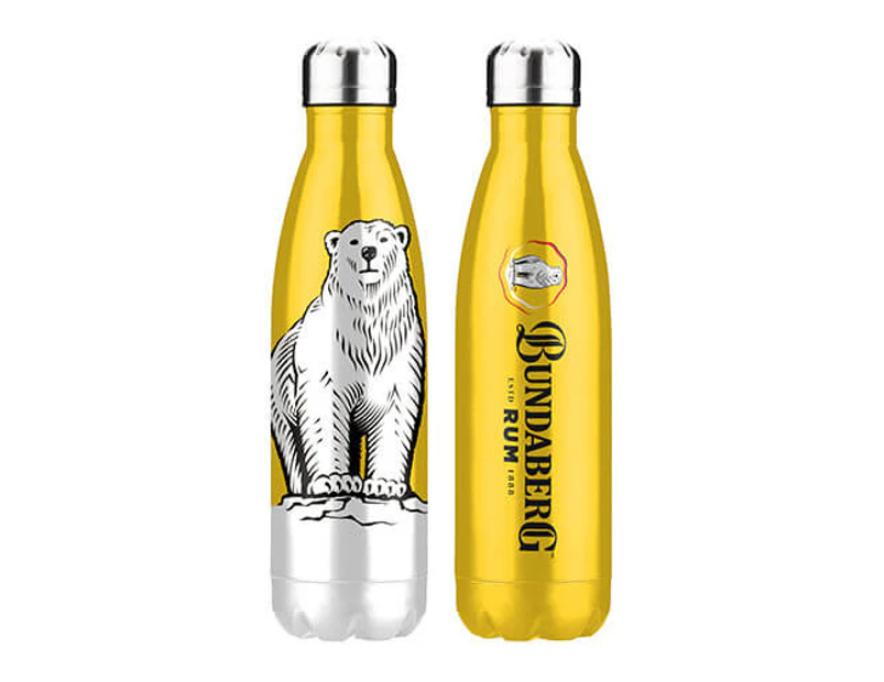 Bundaberg Rum 500mL Stainless Steel Insulated Drink Bottle - Yellow Gold/Silver