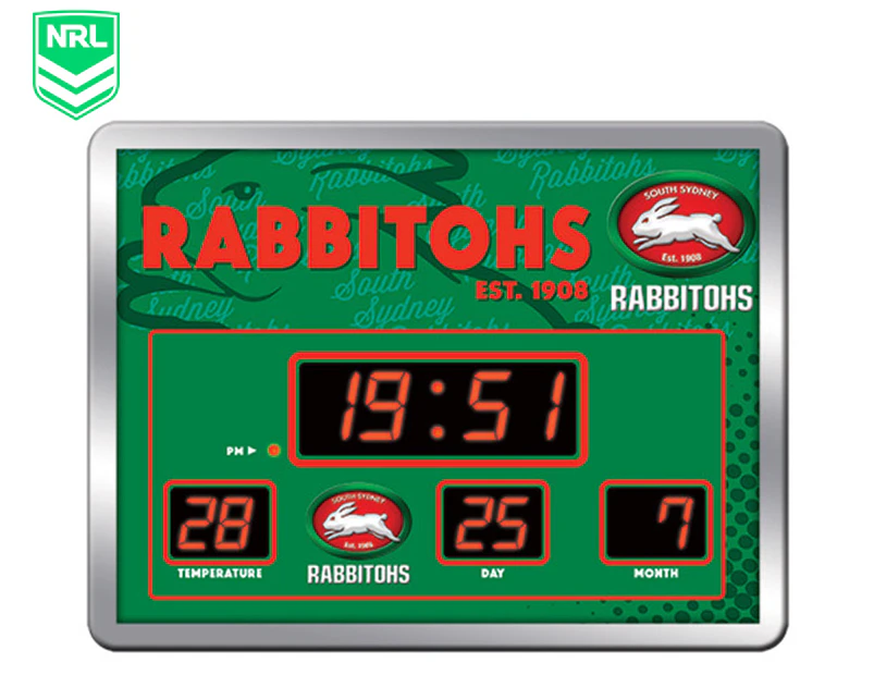 NRL South Sydney Rabbitohs Glass Scoreboard LED Clock