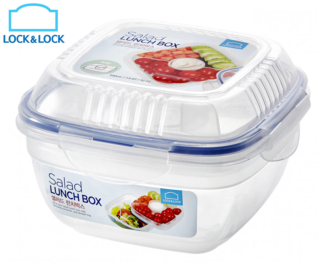 Locknlock 950ml Classic Special Salad Stackable Food Lunch Box w/ Divider Clear