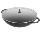 Staub 37cm Enamelled Cast Iron Wok w/ Rack Insert & Glass Lid - Black