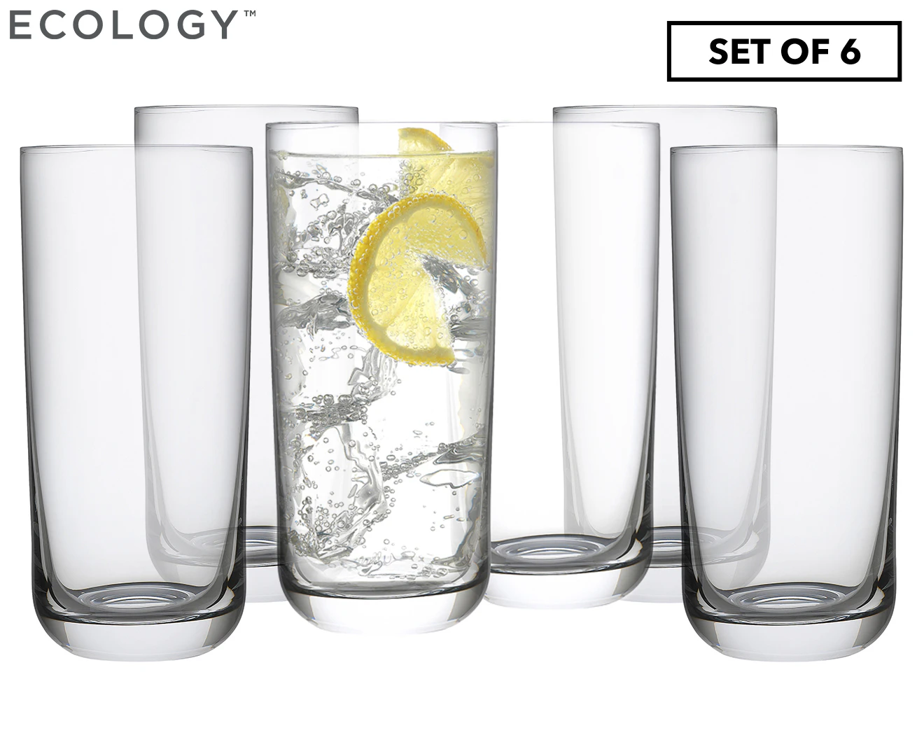 6pc Ecology 430ml Classic Crystalline Hi Ball Set Glass Drinking Tumbler Clear