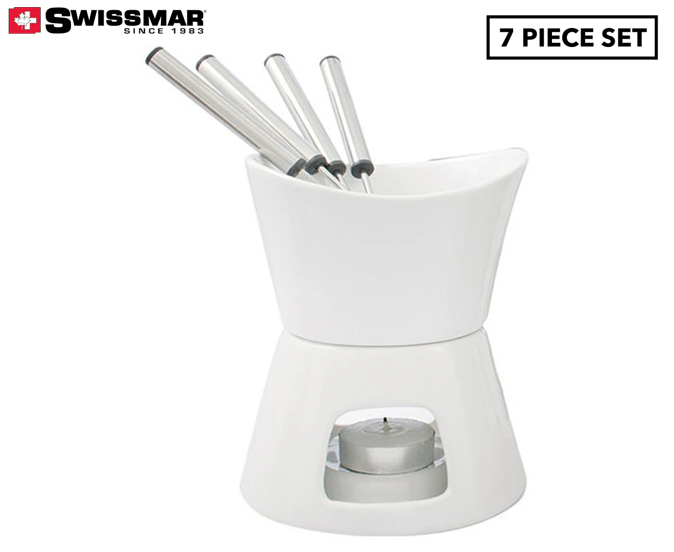 Swissmar Glow 7 Piece Ceramic Fondue Set - White