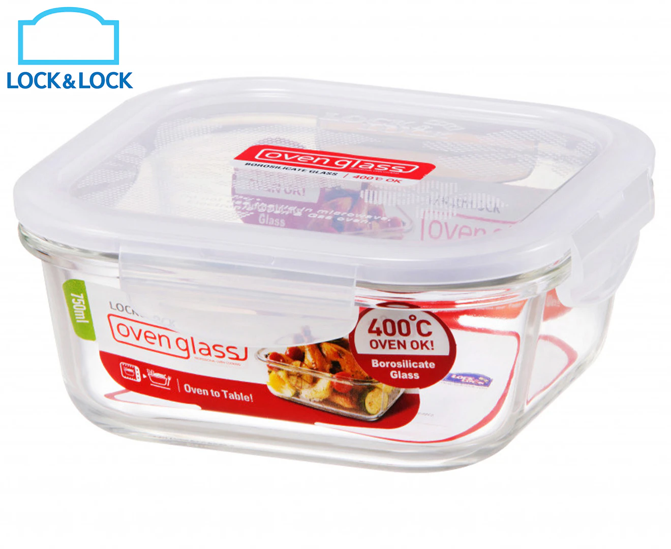 Locknlock 750ml Euro Square Borosilicate Glass Food Container Storage w/ Lid CLR