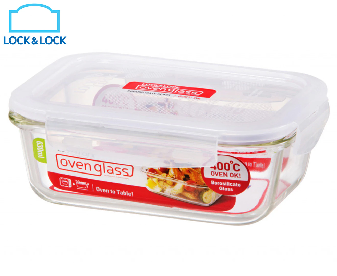 Locknlock 630ml Euro Rectangular Borosilicate Glass Food Container w/ Lid Clear