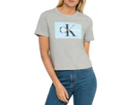 Calvin Klein Jeans Women's Cropped Logo Tee / T-Shirt / Tshirt - Grey Heather
