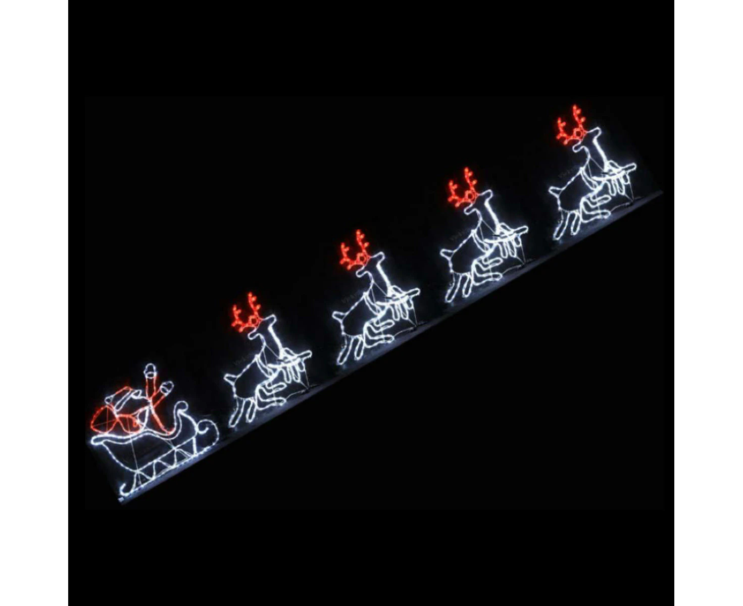 Christmas LED Motif Santa Riding Reindeers in Sleigh White Edition 560x80cm Indoor Outdoor Display Sign