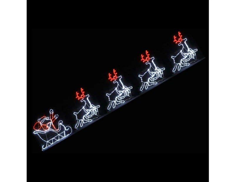 Christmas LED Motif Santa Riding Reindeers in Sleigh White Edition 560x80cm Indoor Outdoor Display Sign