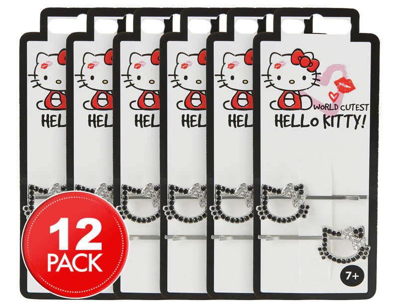 6 x 2pk Hello Kitty Diamante Face Hair Pins