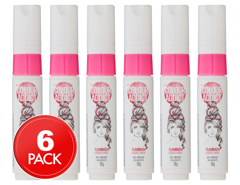 6 x Colour Addict Temporary Hair Chalk Pen 18g - Pink