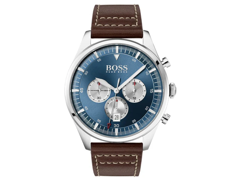 Hugo Boss Men's 44mm Pioneer Leather Sports Watch - Brown/Blue