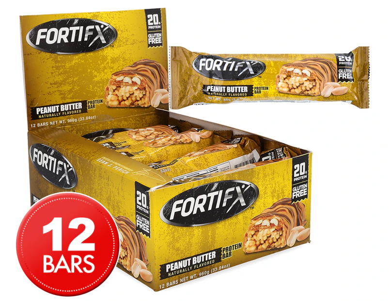 12 x FortiFX Gluten Free Protein Bars Peanut Butter 80g