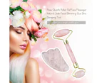 Rose Quartz Roller Set Face Massager Natural Jade Facial Slimming Massage Roller Stone Gua Sha Scraping Tool Beauty Care Set - Pink