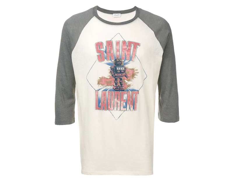 Saint Laurent Men's Robot Print T-Shirt - White