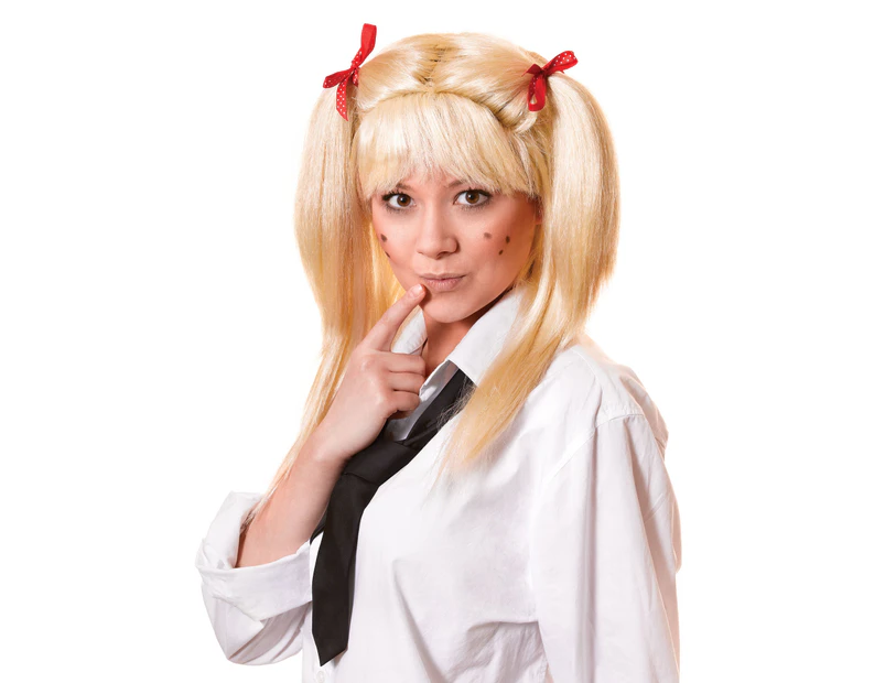Bristol Novelty Unisex Adults Schoolgirl Wig With Red Bows (Blonde) - BN252