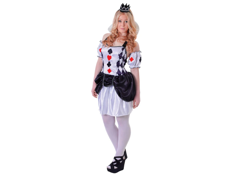 Bristol Novelty Teen Girls Harlequin Card Costume (White/Black/Red) - BN243