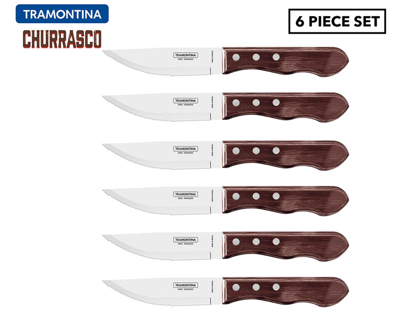 Set of 6 Tramontina Jumbo Steak Knives - Brown