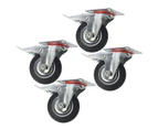 AB Tools 4" (100mm) Rubber Swivel With Brake Castor Wheels Trolley Caster (4 Pack) CST05