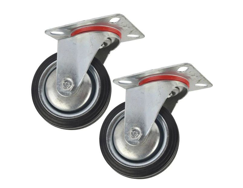 AB Tools 3" (75mm) Rubber Swivel Castor Wheels Trolley Furniture Caster (2 Pack) CST02
