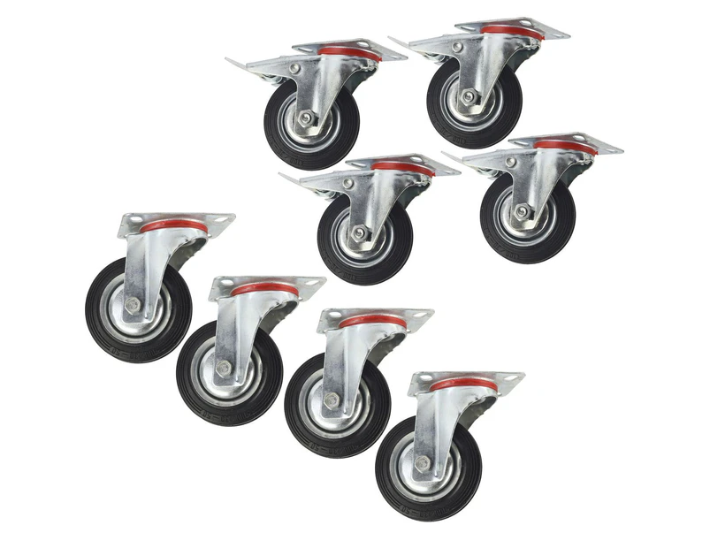 AB Tools 4" (100mm) Rubber Swivel and Swivel With Brake Castor Wheel (8Pack) CST04_05