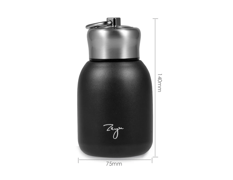 Water Bottle Stainless Steel Matte 300ml Vacuum Insulated Small Water Bottle for Kid Lid with Hook - Black