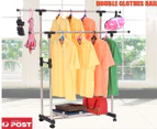 Adjustable Double Garment Rack DIY Clothes Hanger Movable Dryer Stand Rolling