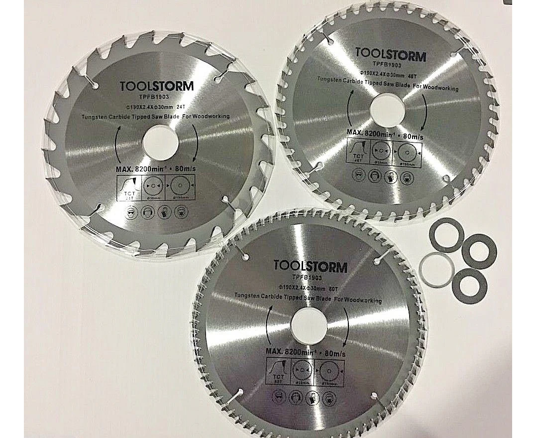 3PC MITRE SAW CIRCULAR SAW BLADE 190MM 24T 48T 80T ARBOR 30/25.4/20/16/15.88mm