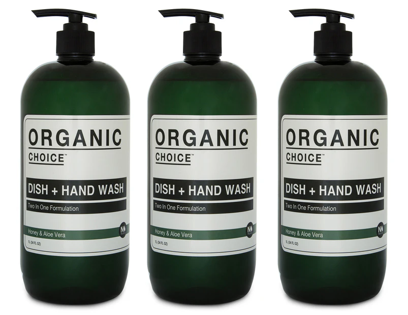 3 x Organic Choice Dish & Hand Wash Honey & Aloe Vera 1L