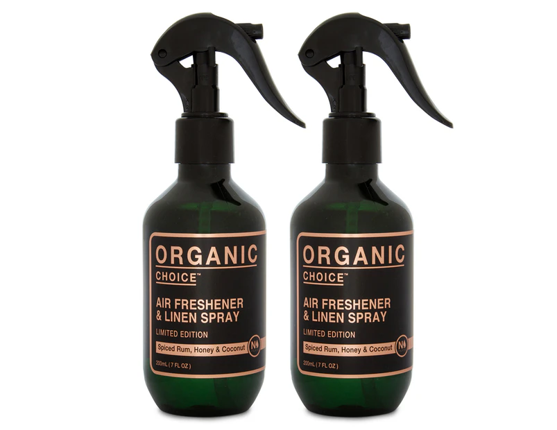 2 x Organic Choice Air Freshener & Linen Spray Limited Edition Spiced Rum, Honey & Coconut 200mL