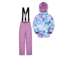 Mountain Warehouse Kids Ski Jacket & Trousers Pants Set - Snowproof Boys Girls - Purple