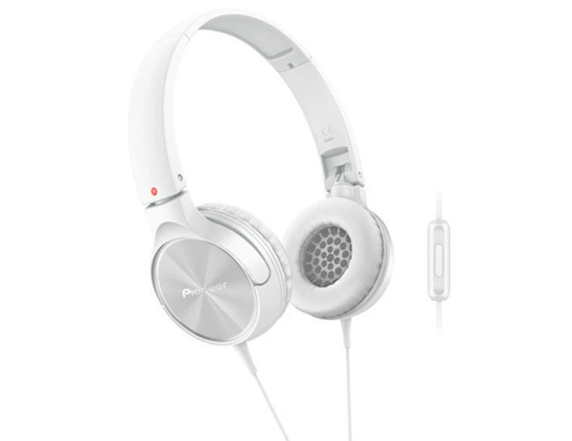 Pioneer Se-Mj522T-W White Foldable Headphones w  Mic On Ear Mp3 Apple Samsung
