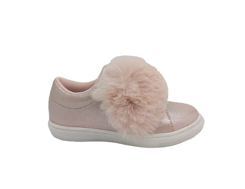 Gro Shu Ginny Girls Flat Fashion Sneaker Casual Fur Trim Velcro Tab Pretty Glittery uppers - Pink