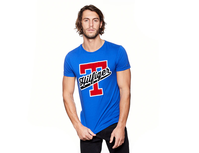 Tommy Hilfiger Men's T-Script Logo Tee / T-Shirt / Tshirt - Surf The Web Blue
