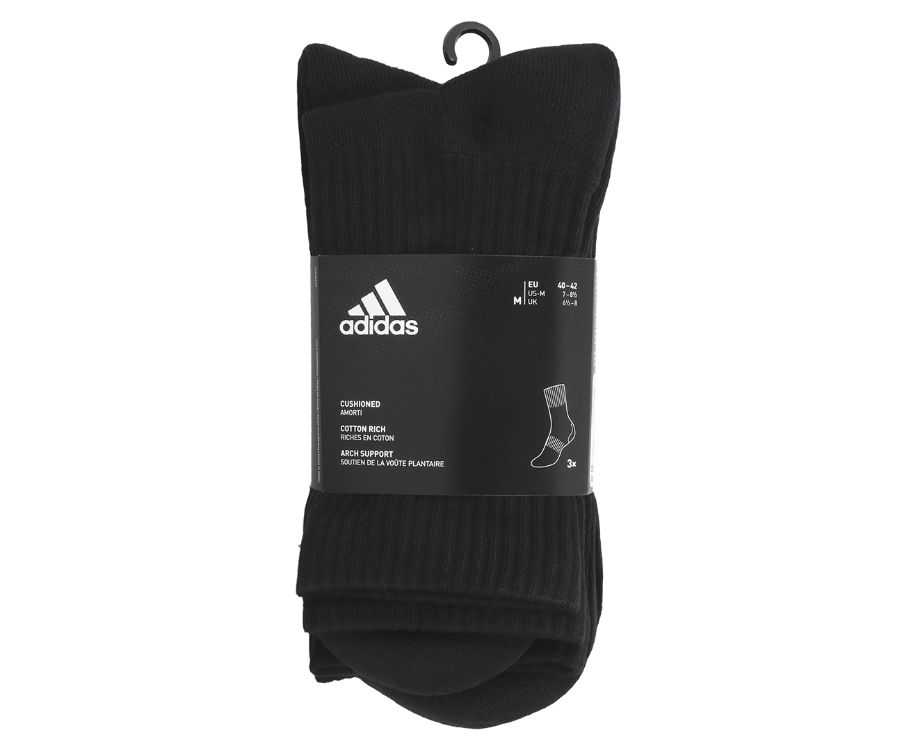 Adidas Men's Cushioned Crew Socks 3-Pack - Black/White | Catch.co.nz
