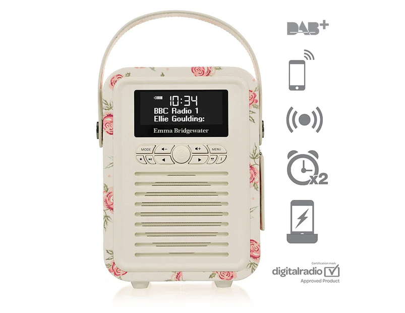 VQ Emma Bridgewater Retro Mini DAB/DAB+/FM Radio w/ Bluetooth Speaker Mini Roses