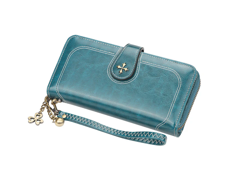 Vintage Women Leather Wallet Cardholder - Blue
