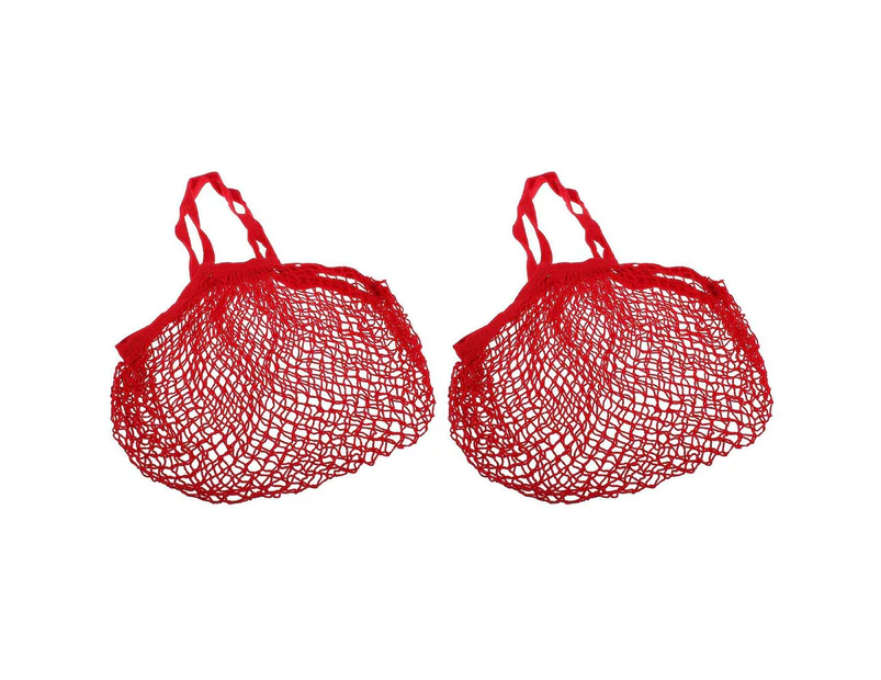 2PK Sachi Reusable Cotton String Shopping Bag Storage Long Handle Handbag Red