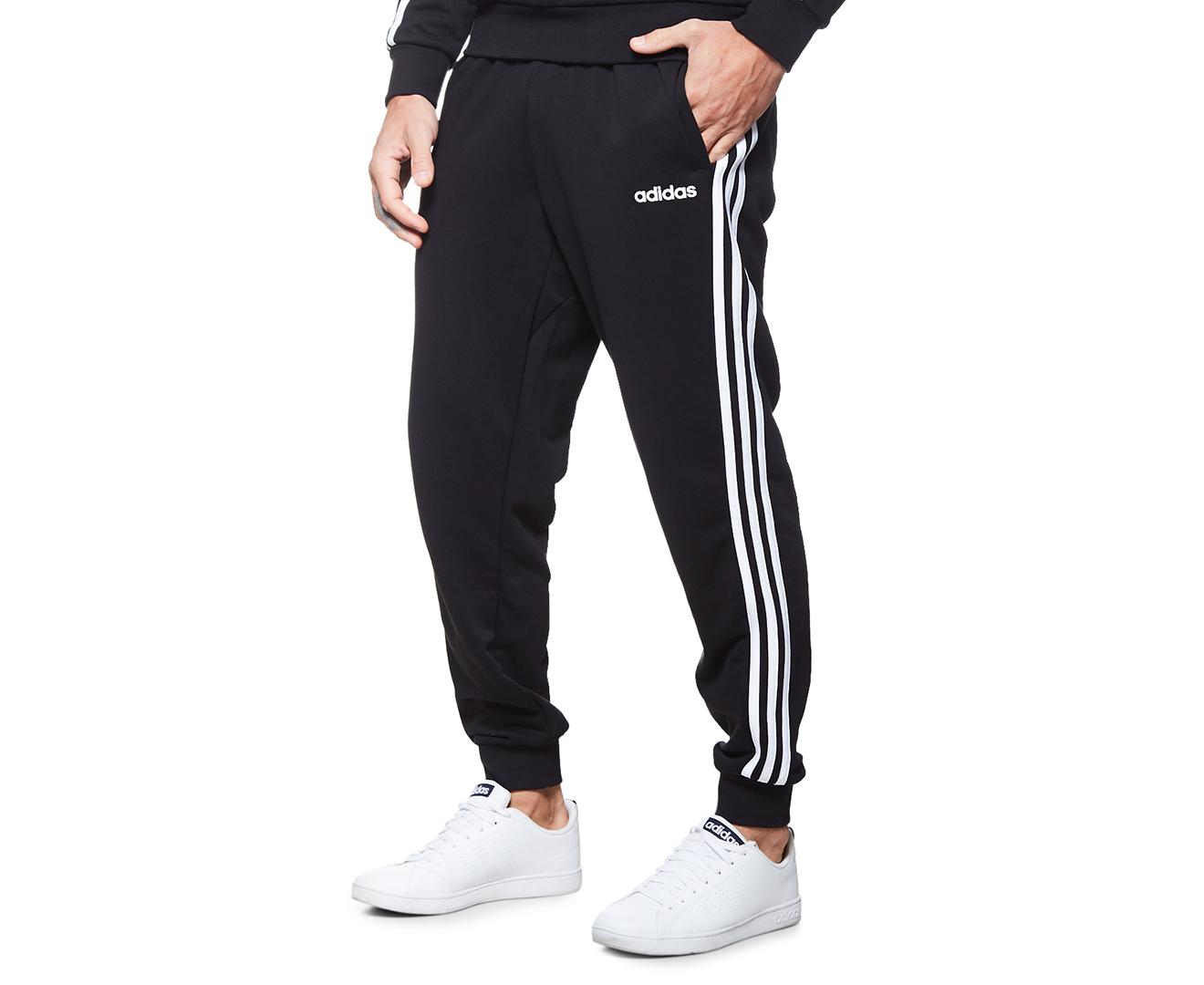 Adidas Men's 3-Stripe Tapered Trackpants / Tracksuit Pants - Black ...