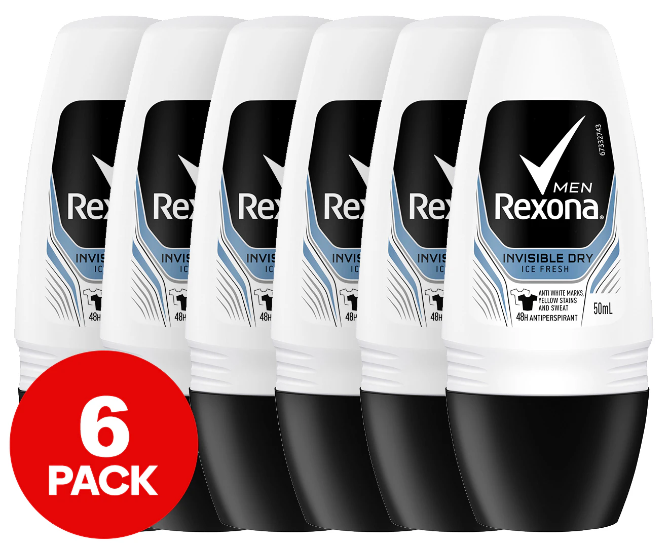 6 x Rexona Men Invisible Dry Ice Fresh Roll-On Deodorant 50mL