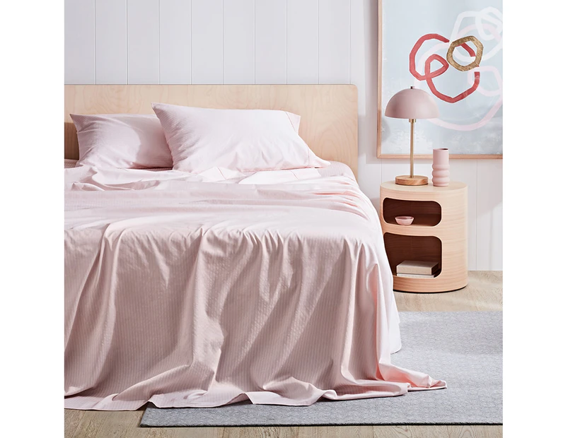 Sheet Set - Super King Bed - Palazzo Linea 1000TC Heavenly Pink with Crisp White Stripe