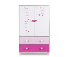 Kids Wardrobe Pink Mirror Closet Storage Cabinet Clothes Toy Drawer Home Organiser