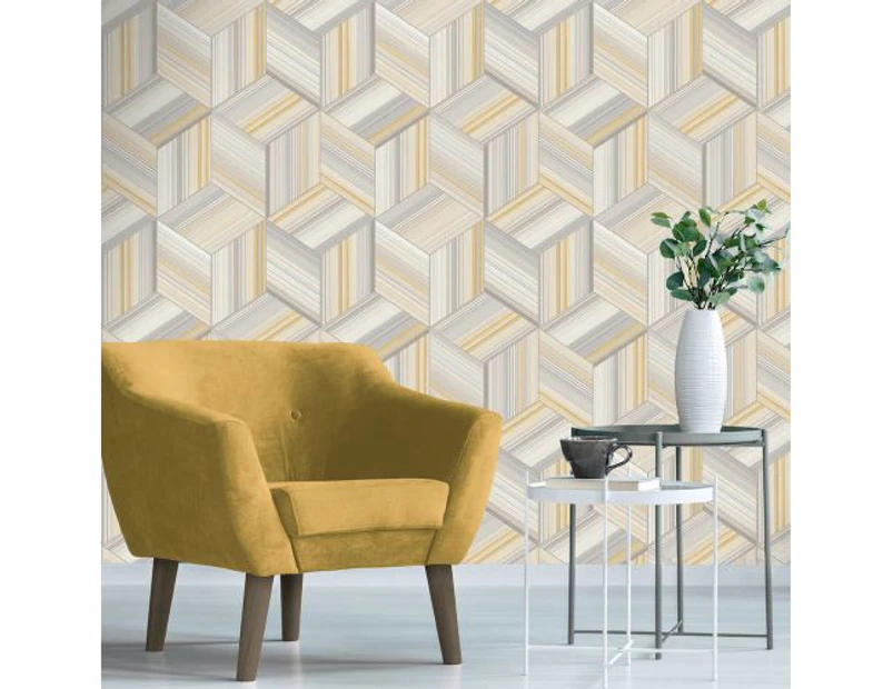 Belgravia Decor Hudson Geometric Wallpaper Yellow (9790)